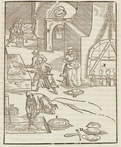 Secado del cobre purificado, después de la extracción del mineral de plata - Grabado extraído de Descripción de los minerales y los principales métodos de explotación minera, de Lazarus Ecker de Unbekannt