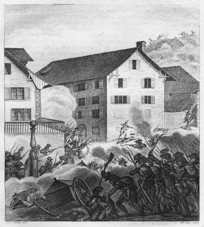 Segunda Batalla de Zúrich, escena de lucha en el Central, 1799 de Unbekannt