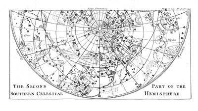 Segunda parte del mapa estelar del Hemisferio Celestial Sur mostrando constelaciones, 1747 de Unbekannt