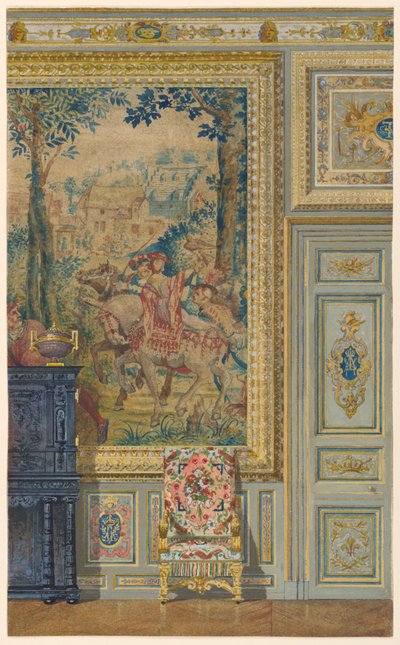 Sección de una pared mostrando parte de un tapiz flamenco, Sala de Tapices, Palacio de Fontainebleau, Francia de Unbekannt