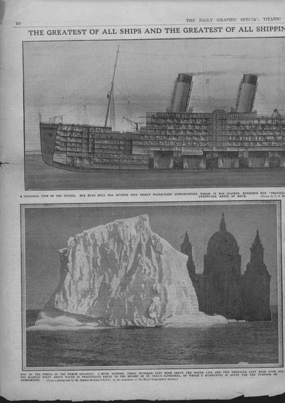 Diagrama seccional del Titanic y un iceberg, 20 de abril de 1912 de Unbekannt