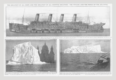 Diagrama seccional del Titanic y icebergs, 20 de abril de 1912 de Unbekannt