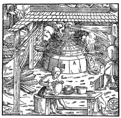 Separando plomo de plata u oro en un horno de copelación, 1556 de Unbekannt