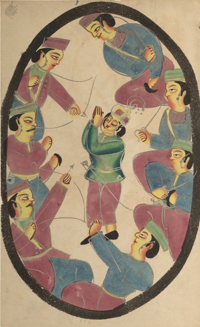 Siete héroes o guerreros matando a Abhimanya, hijo de Arjuna, 1800s de Unbekannt