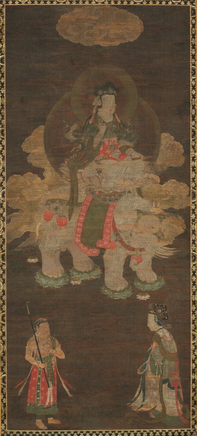 Tríada de Shakyamuni: Buda acompañado por Manjushri y Samantabhadra Bodhisattva con elefante de Unbekannt