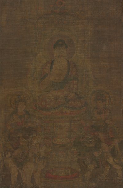 Tríada de Shakyamuni: Buda acompañado por Manjushri y Samantabhadra, c. 900 de Unbekannt