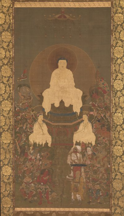 Tríada de Shakyamuni con los Dieciséis Protectores del Gran Sutra de la Sabiduría, finales del siglo XIV de Unbekannt