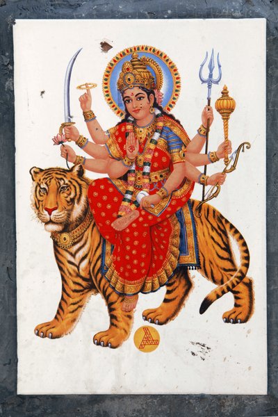 Sherawali, o Jagadamba. La gente en el norte de India canta en su alabanza como Jai Mata di, ella es la misma Durga o Shakti. de Unbekannt