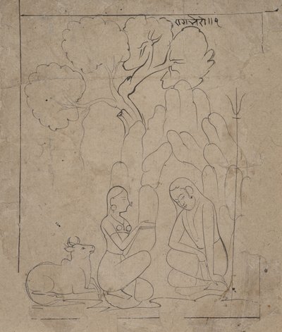 Shiva y Parvati en una gruta de montaña, ca. 1800 de Unbekannt