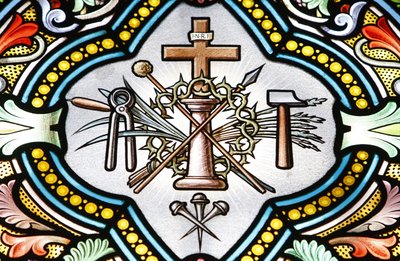 Santuario de Nuestra Señora de la Salette, vidriera Símbolos cristianos, La Salette, Francia de Unbekannt