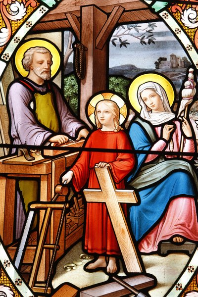 Santuario de Nuestra Señora de la Salette, vidriera Jesús en el taller de su padre, La Salette, Francia de Unbekannt