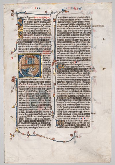 Hoja Única de una Biblia: Inicial E[t factum est] con Jonás Tragado por la Ballena, c. 1290 de Unbekannt