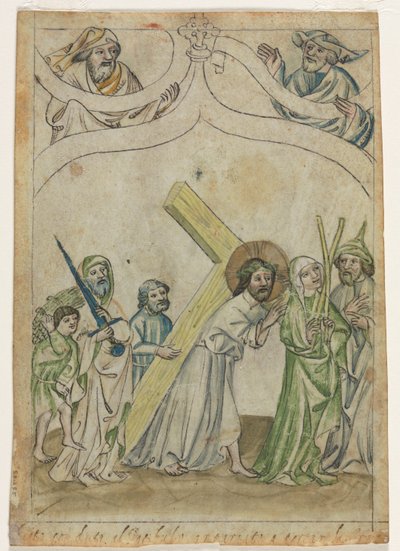 Hoja única de una Biblia Pauperum: Cristo coronado de espinas, c. 1410 de Unbekannt