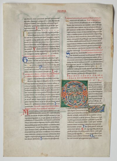 Hoja única de un Decretum de Graciano: Inicial decorada Q[uidam habens filium obtulit], c. 1160-1165 de Unbekannt