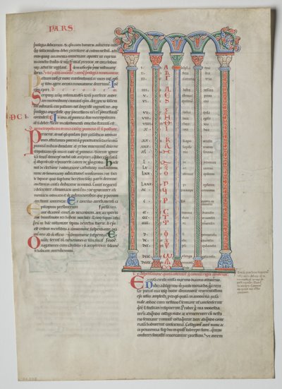 Hoja Única de un Decretum de Graciano: Arcada Cuádruple con Concordancia..., c. 1160-1165 de Unbekannt