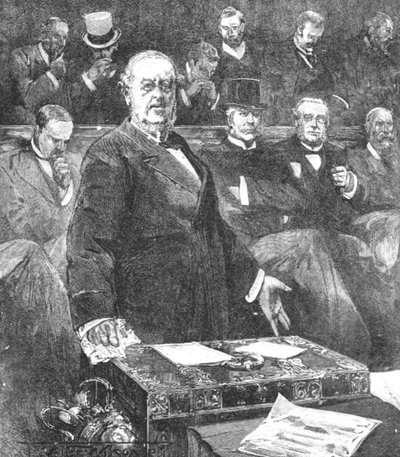 Sir William Harcourt anunciando la renuncia del gobierno de Lord Rosebery, 1895 de Unbekannt