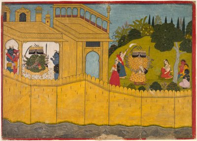 Sita en el Jardín de Lanka, del épico Ramayana de Valmiki, c. 1725 de Unbekannt