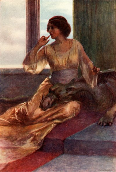 Sentada con la cabeza del dragón dormido en su rodilla, 1917 de Unbekannt