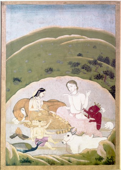 Siva y Parvati con sus hijos, Ganesh y Karttikgya en el Monte Kailash, c. 1745 de Unbekannt