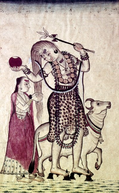Siva, seguido por su consorte Parvati, caminando con el toro Nandi, c. 1730 de Unbekannt