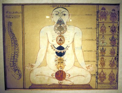 Seis Chakras que representan los plexos del cuerpo humano, Tanjore, Tamil Nadu, c. 1850 de Unbekannt