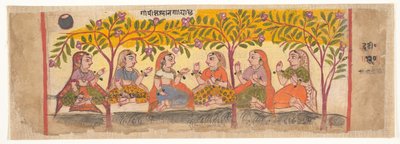 Seis Gopis sentadas bajo árboles: Página de un Bhagavata Purana disperso...1600-10 de Unbekannt