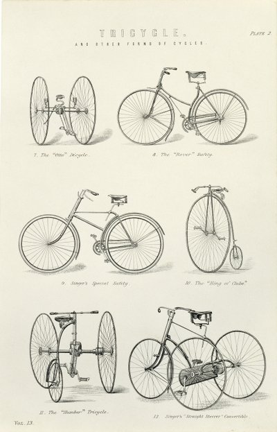 Seis formas tempranas de bicicletas y triciclos, siglo XIX de Unbekannt