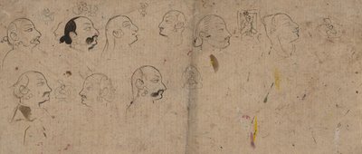 Página de bocetos de estudios faciales, probablemente Maharao Kishor Singh, ca. 1830 de Unbekannt