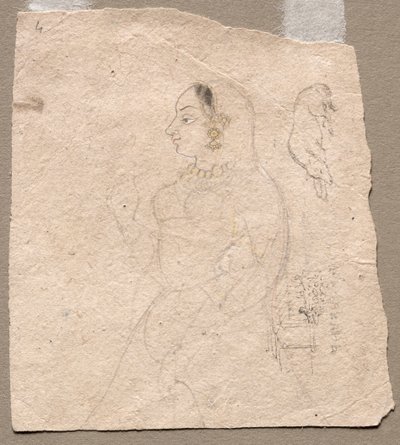 Boceto de una mujer con un elefante y otros animales en el reverso, 1700s de Unbekannt