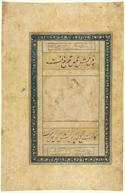 Boceto de un joven, página única, ilustración y texto versos persas, 1630-1650 de Unbekannt