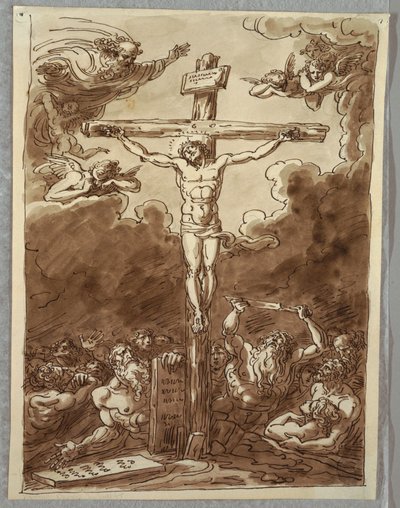 Folio de Cuaderno de Bocetos, La Crucifixión, Estudio después de Ludovica Carracci de Unbekannt