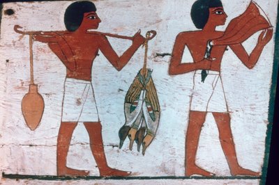 Esclavos llevando ofrendas a Osiris, Sarcófago de La Dama de Madja, XVIII Dinastía de Unbekannt