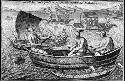 Pequeña embarcación utilizada en la costa de Malabar Cochin, India, siglo XVIII de Unbekannt