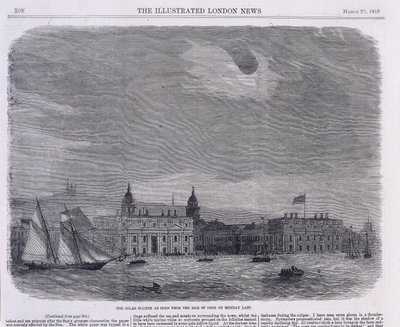 Eclipse solar visto sobre el Real Observatorio, Greenwich, 1858 de Unbekannt