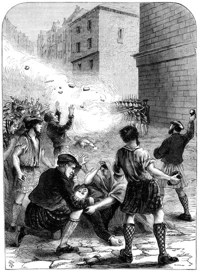 Soldados disparando a los alborotadores durante la insurrección en Glasgow, 1706 siglo XIX de Unbekannt