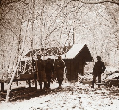 Soldados en la nieve, Forêt de la Reine, Francia, c1914-c1918 de Unbekannt