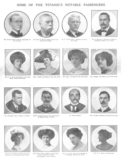 Algunos de los pasajeros notables del Titanic de Unbekannt