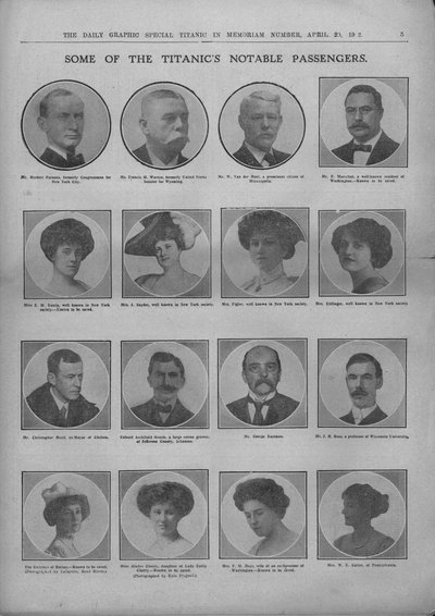 Algunos de los pasajeros notables del Titanic, 20 de abril de 1912 de Unbekannt