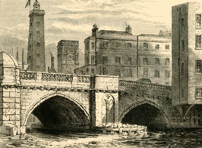 Extremo sur del Puente de Londres Antiguo, con Torre de Tiro y la Iglesia de St. Olaves, en 1820, c1878 de Unbekannt