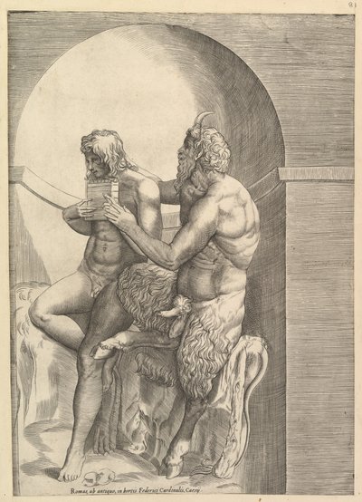 Speculum Romanae Magnificentiae: Pan enseñando al joven Olimpo a tocar la flauta, ca. 1540-80 de Unbekannt