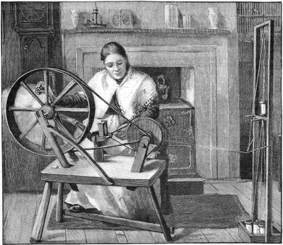 Trabajadora de seda de Spitalfields enrollando seda en su cabaña, Londres, Inglaterra de Unbekannt