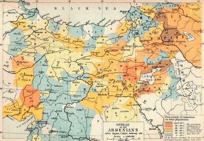 Difusión de los armenios según Supan, Cuinet, Selenoy, etc., c1560, 1907 de Unbekannt
