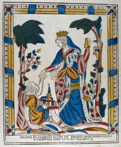 Santa Isabel de Hungría dando limosna a un mendigo, siglo XVIII de Unbekannt