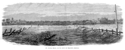 St Kilda Road, lado sur del Puente de los Príncipes - Inundaciones en Melbourne, Australia, 1864 de Unbekannt