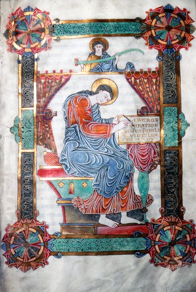 San Mateo escribiendo su Evangelio, obra anglosajona, c. 1062-65 de Unbekannt