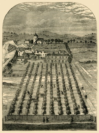 Pozos y Iglesia de San Pancracio en 1700, c. 1876 de Unbekannt