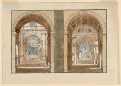 Diseños de escenario, vistas a patios de palacio de Unbekannt