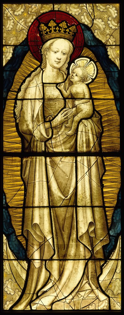 Panel de vidrieras con la Virgen y el Niño, alemán, 1430-35 de Unbekannt