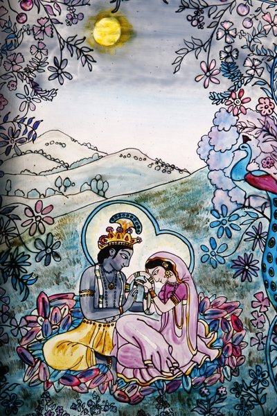 Vidriera en el templo Iskcon: Krishna y Rada, Londres, Gran Bretaña de Unbekannt