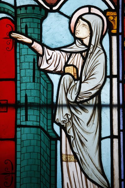 Vidriera en el claustro de la catedral de Notre Dame: la historia de Santa Genoveva, patrona de París, París, Francia de Unbekannt